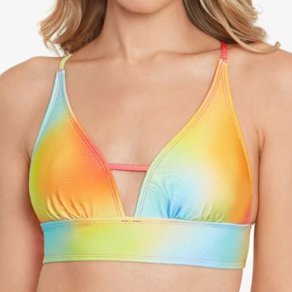 Salt & Cove NWT Rainbow Printed Front-Tab Bikini Swim Top Size XL